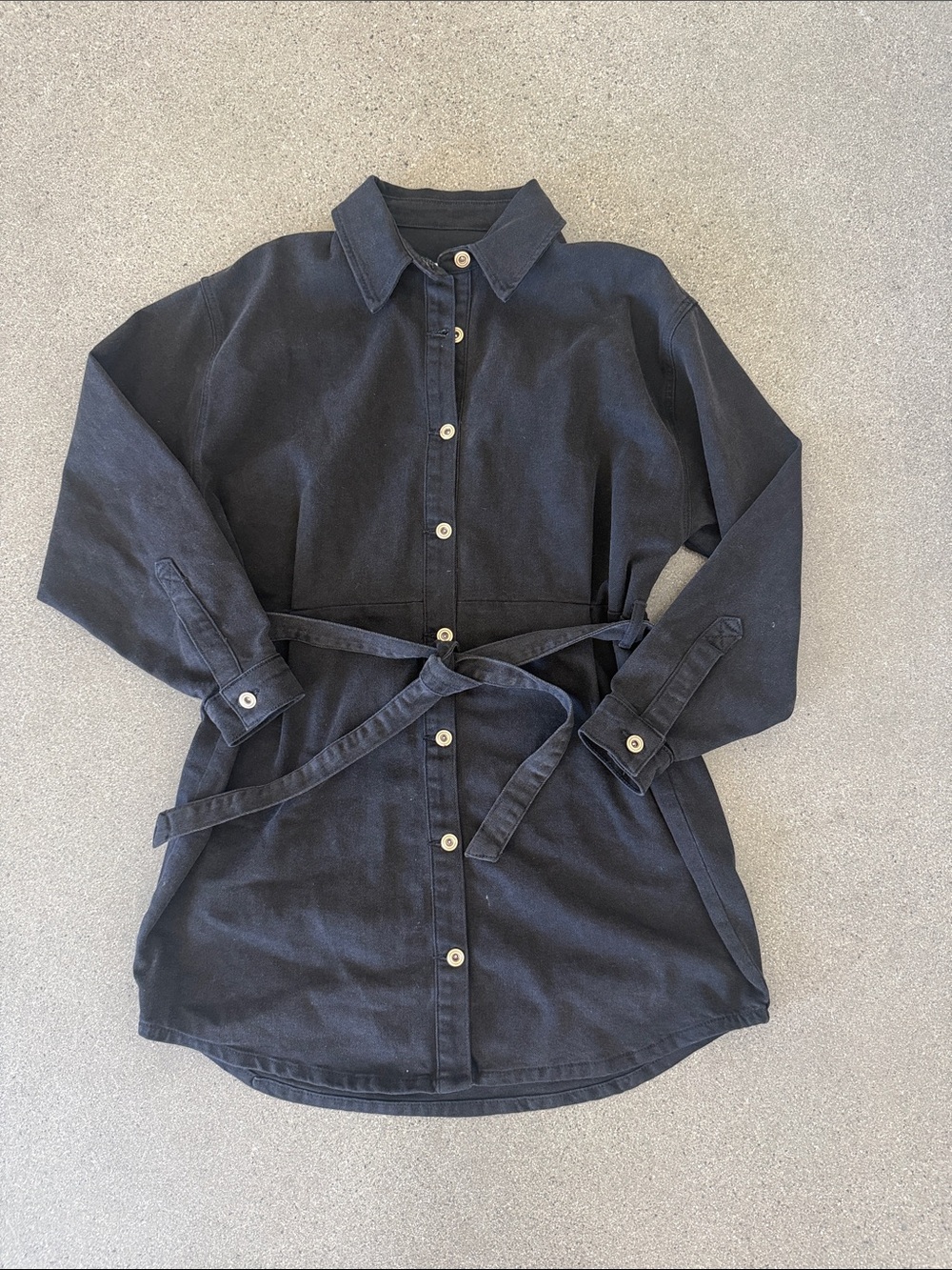 Classic Black Shirt Dress with Waist Tie